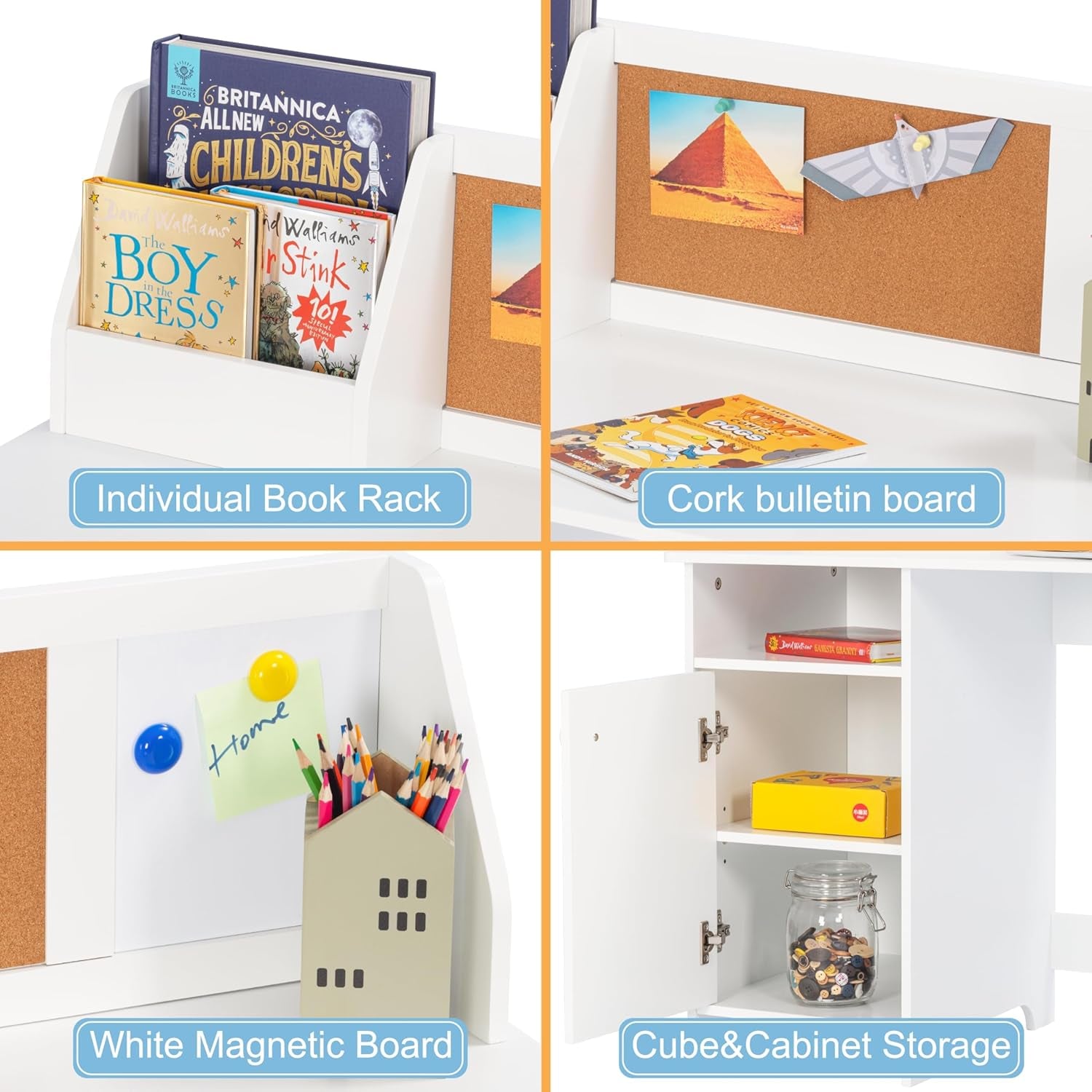 Kids Study Desk with Chair, Kids Desk and Chair Sets with Hutch for 3-8, Wooden Children Study Table, Student Writing Table Computer Workstation