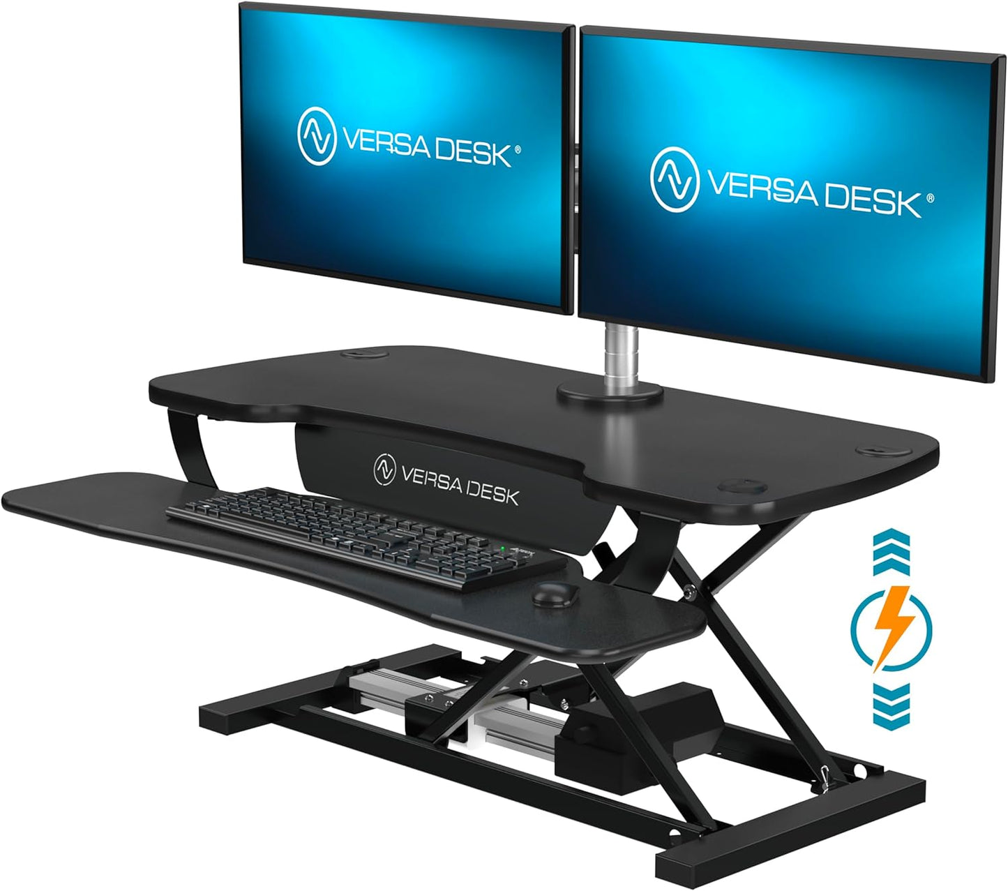 VRSADESK Powerpro™ Electric Standing Desk Converter - Height Adjustable Desk Riser with Keyboard Tray - Holds 80 Lbs - Built-In USB Charging Port - Ergonomic Sit Stand Workstation | White (36 Inch)