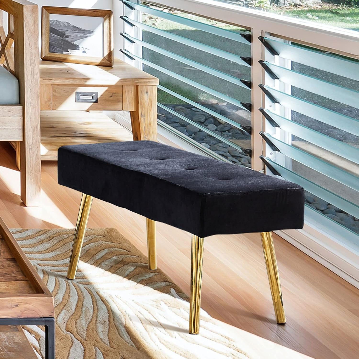 Entryway Bench, 40'' Upholstered Bedroom Benches, End of Bed Bench with Metal Legs, for Decorative, Living Room, Dining Room, Black Bench