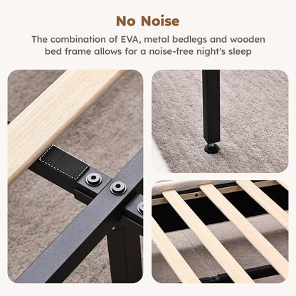 Queen Size Cloud Bed Frame, Soft Boucle Bed Frame with Adjustable Headboard, Solid Wood Legs, Rounded Corners Design & Easy Assembly – Modern Platform Bed,Cream