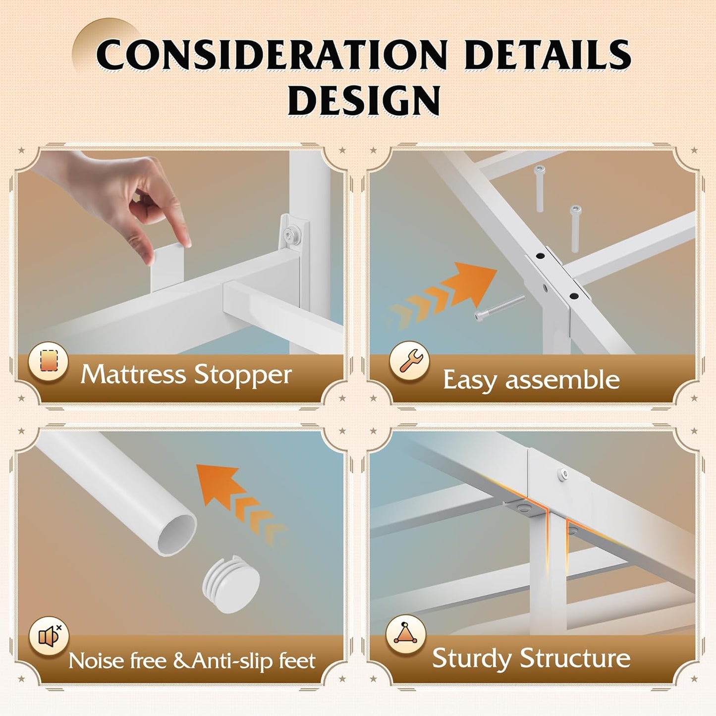 Full Size Bed Frame, Full Bed Frame with LED Lights and Charging Station, Metal Bed Frames with Headboard,No Box Spring Required,Easy Assembly, White