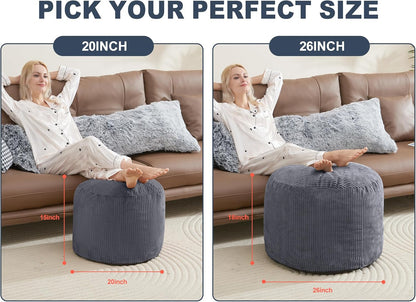 Pouf Ottoman Foot Stools Ottoman with Foam Small Corduroy Ottomans for Living Room Ottomans Pouf 20X15 Floor Poufs Foot Rest for Office Chair Dark Grey Foot Stool Small