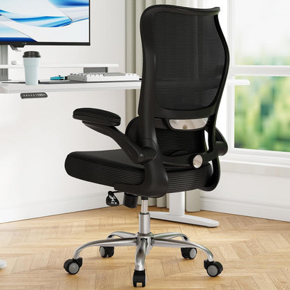Ergonomic Office Chair - Desk Chair with Wave High Back Adjustable Lumbar Support Computer Chair - Gaming Chairs Mesh Backrest and PU Leather Seat for Home Reading Chairs to Adults(Black)