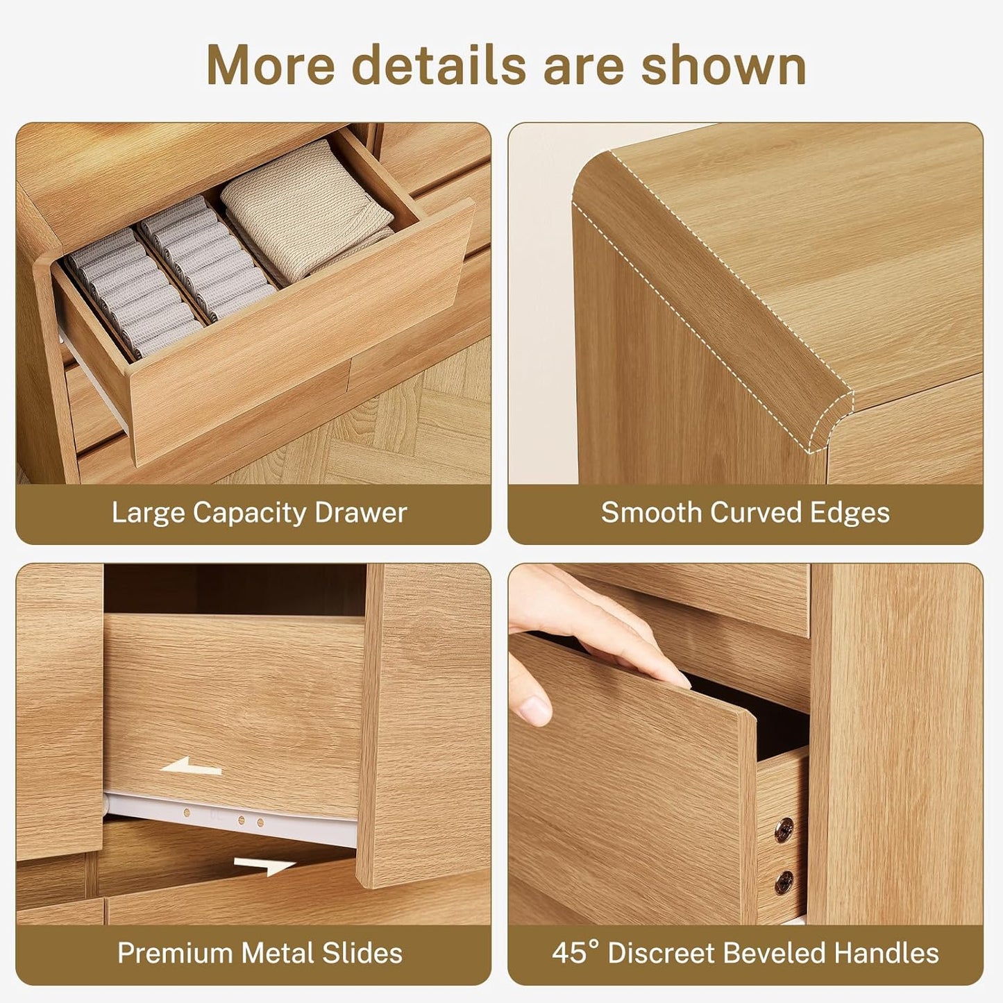 9 Drawer Dresser for Bedroom, 63" Wide Dressers & Chest of Drawers with Curved Profile Design, Wood Closet Storage Dressers Organizer for Bedroom, Living Room, Natural