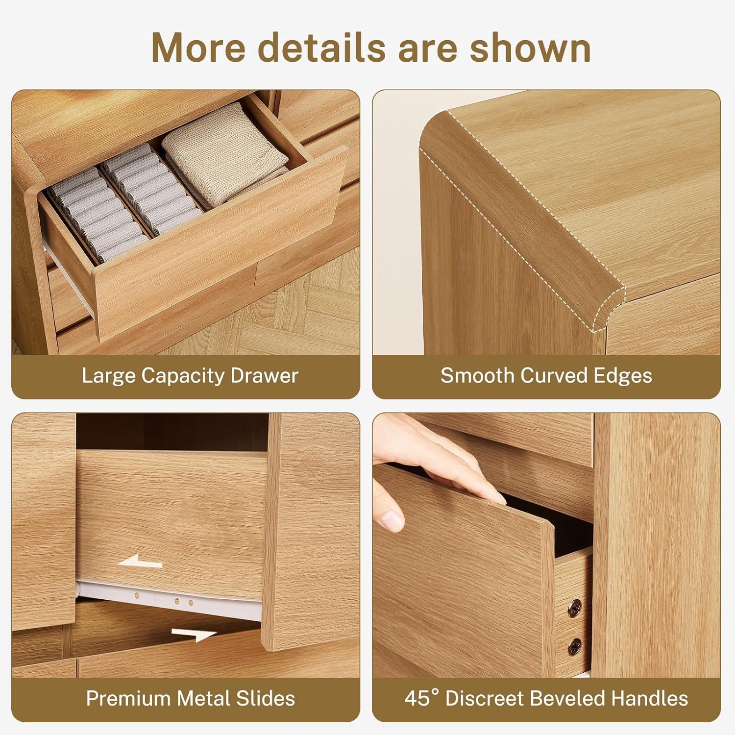 9 Drawer Dresser for Bedroom, 63" Wide Dressers & Chest of Drawers with Curved Profile Design, Wood Closet Storage Dressers Organizer for Bedroom, Living Room, Natural
