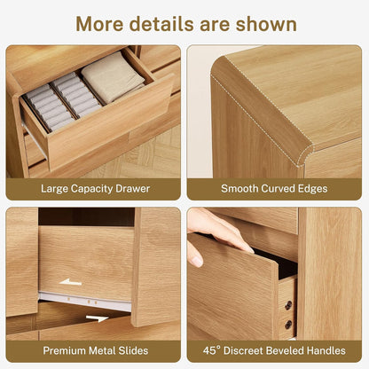 9 Drawer Dresser for Bedroom, 63" Wide Dressers & Chest of Drawers with Curved Profile Design, Wood Closet Storage Dressers Organizer for Bedroom, Living Room, Natural