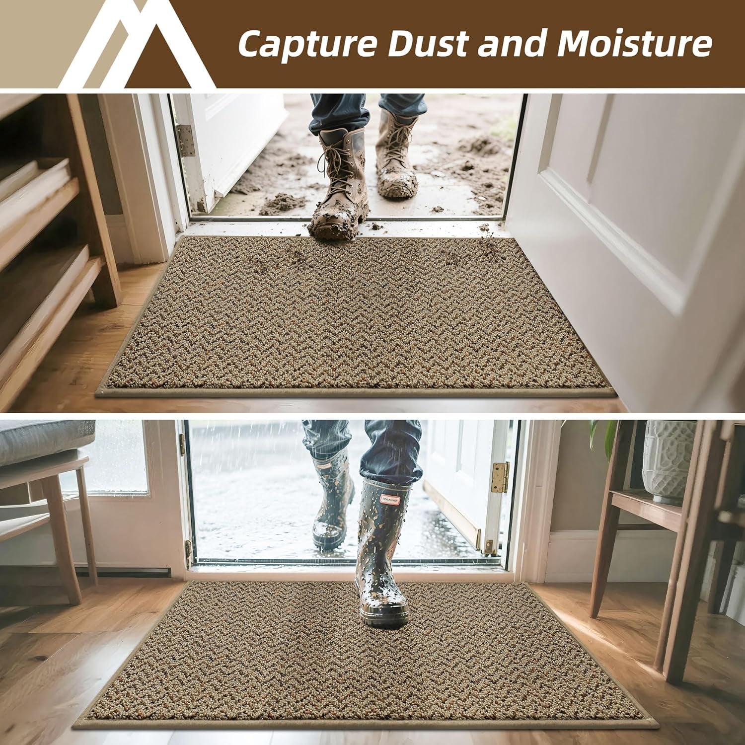 -Door-Mat 20" X 32" Non Slip Absorbent Entryway Rugs Dirt Trapper Doormats Washable Entrance Mats Low Pile Welcome Floor Mat for Front Back Door and Entry Mats,Taupe