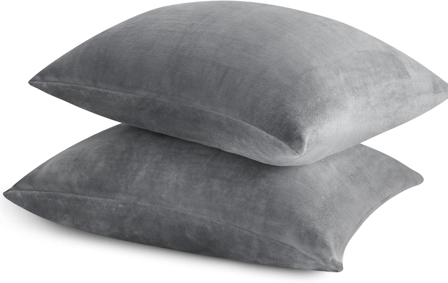 Flannel King Size Pillow Cases Set of 2, Super Soft Fleece Pillowcases with Zipper for Bedroom, Sofa, Couch,Luxury Cozy Fuzzy Velvet Pillow Shams for All Seasons(20X36 Inches,Gray)