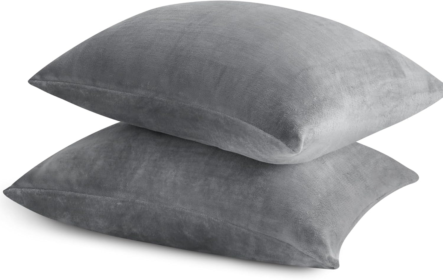 Flannel King Size Pillow Cases Set of 2, Super Soft Fleece Pillowcases with Zipper for Bedroom, Sofa, Couch,Luxury Cozy Fuzzy Velvet Pillow Shams for All Seasons(20X36 Inches,Gray)