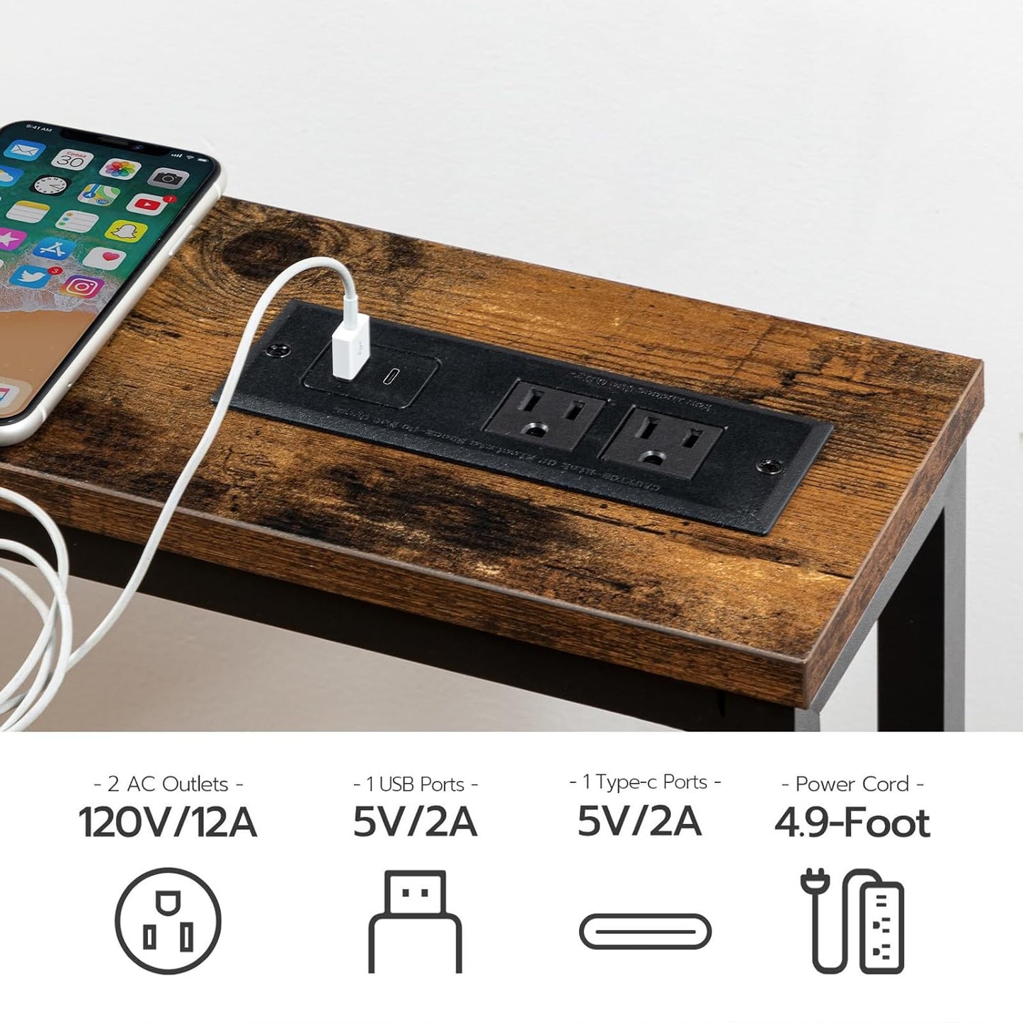 47.2" Narrow Console Table with Power Outlet, 5.9" behind Couch Table with Charging Station, Long Sofa Side Table, Skinny Entryway Table for Living Room, Hallway, Foyer, Rustic Brown BF15XG01G1