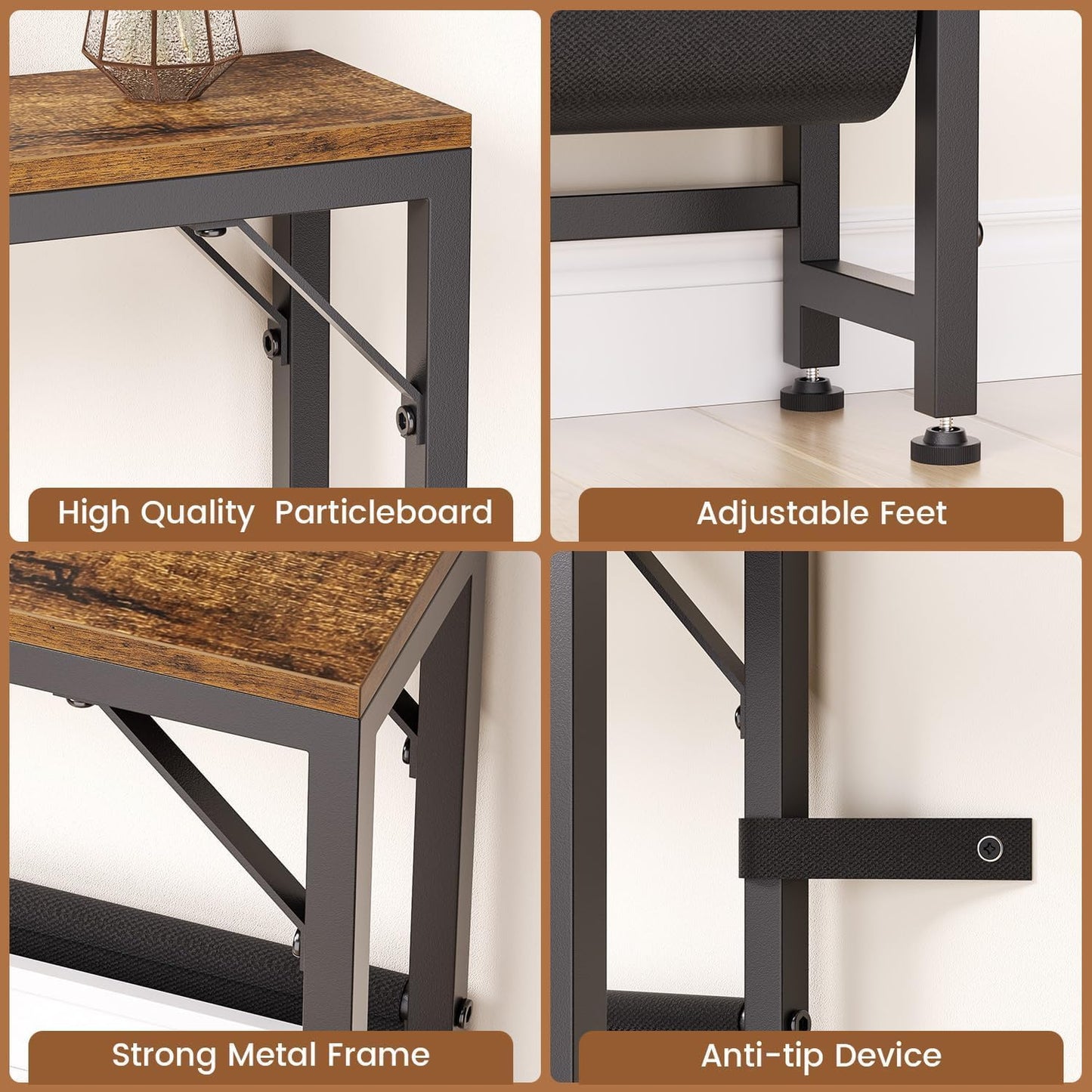 47.2'' Skinny Console Table with Charging Station and Storage, Narrow Sofa Table with Power Outlets and USB Ports, behind Couch Table, for Living Room, Foyer, Entryway, Hallway, Rustic Brown