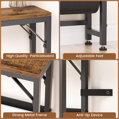 47.2'' Skinny Console Table with Charging Station and Storage, Narrow Sofa Table with Power Outlets and USB Ports, behind Couch Table, for Living Room, Foyer, Entryway, Hallway, Rustic Brown