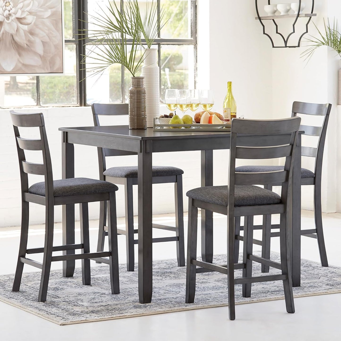 Bridson 5 Piece Counter Height Dining Room Set, Includes Table & 4 Bar Stools, Gray