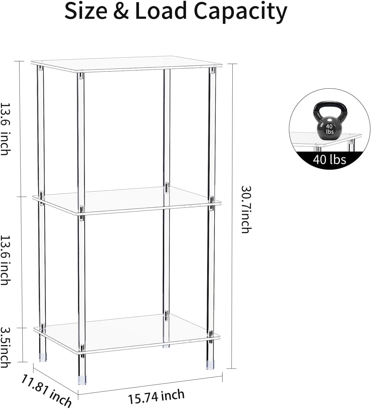 Acrylic Record Player Stand, 3-Tier Clear Turntable Table with Vinyl Record Storage, 15.74" L X 11.81" W X 30.7" H, Tall Modern Side Table/End Table for Living Room, Bedroom JJ00041