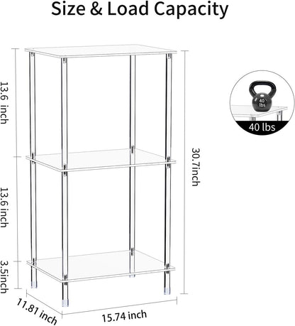 Acrylic Record Player Stand, 3-Tier Clear Turntable Table with Vinyl Record Storage, 15.74" L X 11.81" W X 30.7" H, Tall Modern Side Table/End Table for Living Room, Bedroom JJ00041