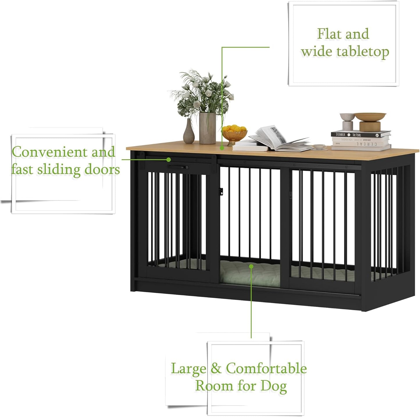 Extra Large Dog Crate Furniture, 55" Indoor Heavy Duty Dog Kennel House with Sliding Doors, Furniture Style Dog Crate Table Side End Table TV Stand for XL Large Medium Breed Dogs,White