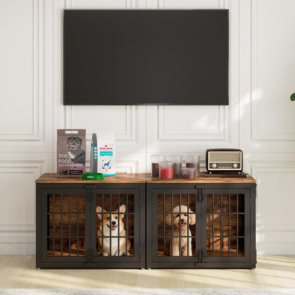 48" Heavy Duty Dog Crate Furniture, Wooden Dog Cage Kennel for Lrage and Extra Large Dogs, Dog Kennel Indoor with Side Door, Decorative Pet House End Table, Brown