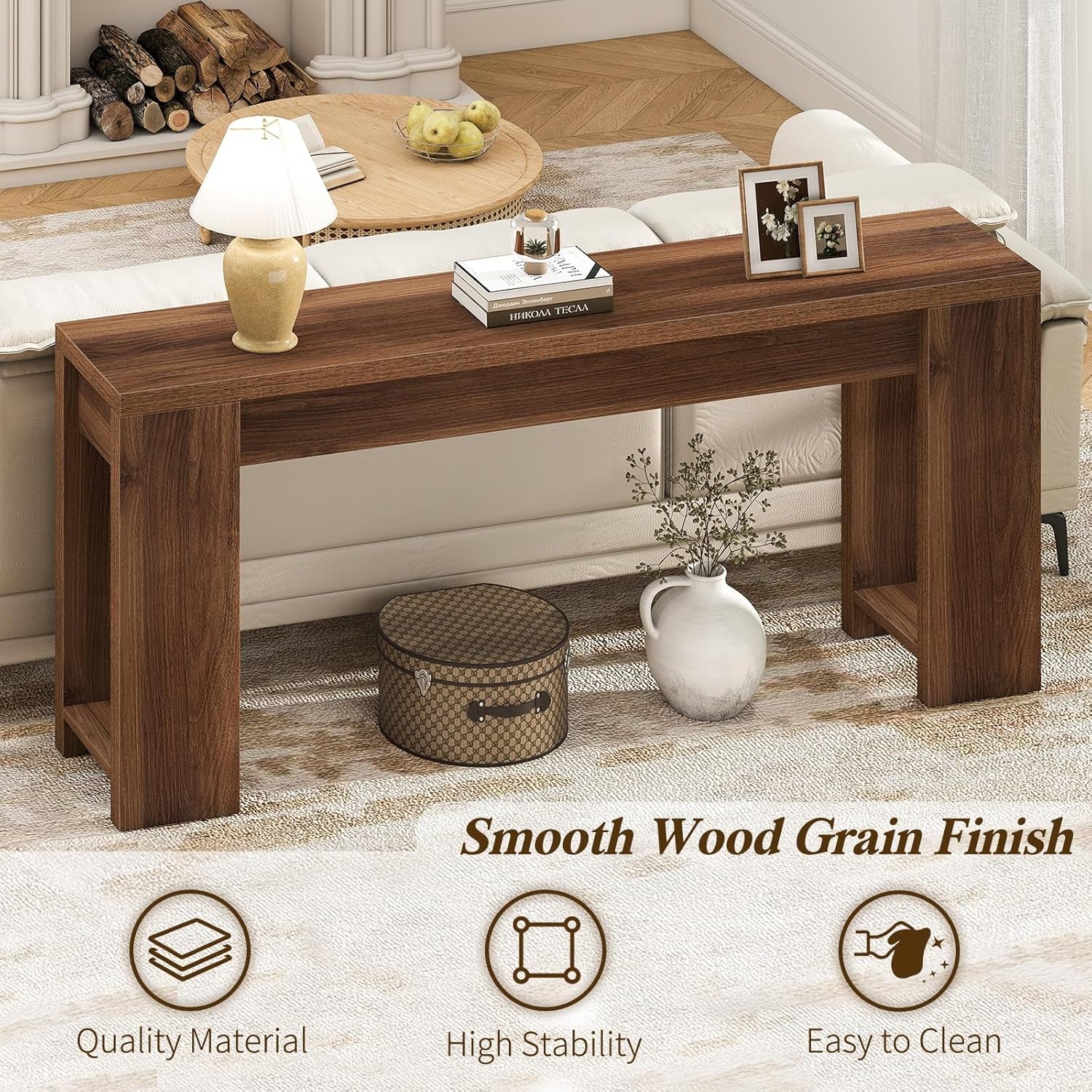 71" Extra Long Console Table, Wood Farmhouse Entryway Table, Plank and Beam Console Tables for Living Room, Entry, Entrance, behind Couch, Hallway, Foyer, Narrow Sofa Tables for Front Door