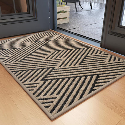 Front Door Mat outside Entrance, Non Slip Rubber Backing, Trap Dirt and Moisture, Easy Clean Low Profile Welcome Floor Mats for Patio Porch Indoor Outdoor Entry Mat, 17X30 Inch, Brown
