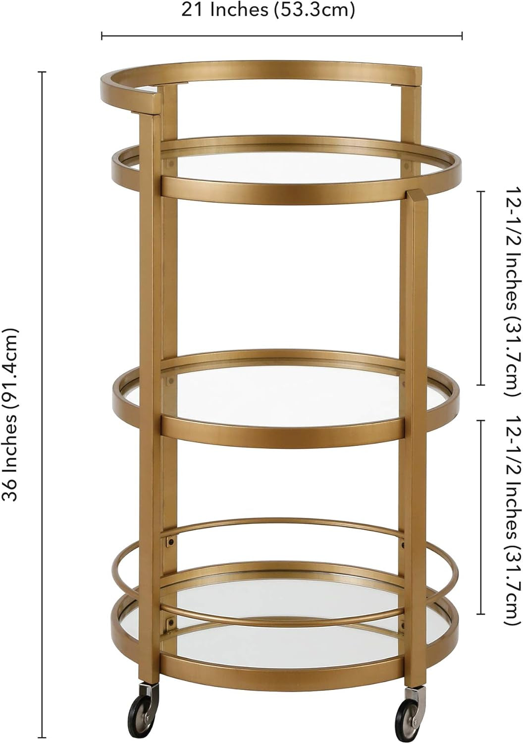 21" Wide round Bar Cart in Brass, Bar Carts for the Home
