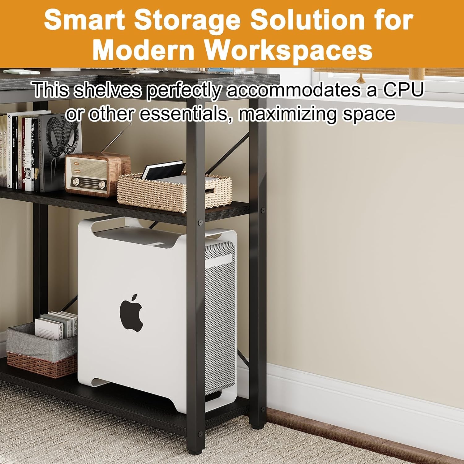 L Shaped Computer Desk with Reversible Shelves, 40 Inch Small Corner Desk with Storage Bag, Gaming Desk Computer Table Study Writing Table for Home Office Bedroom Small Space, Black