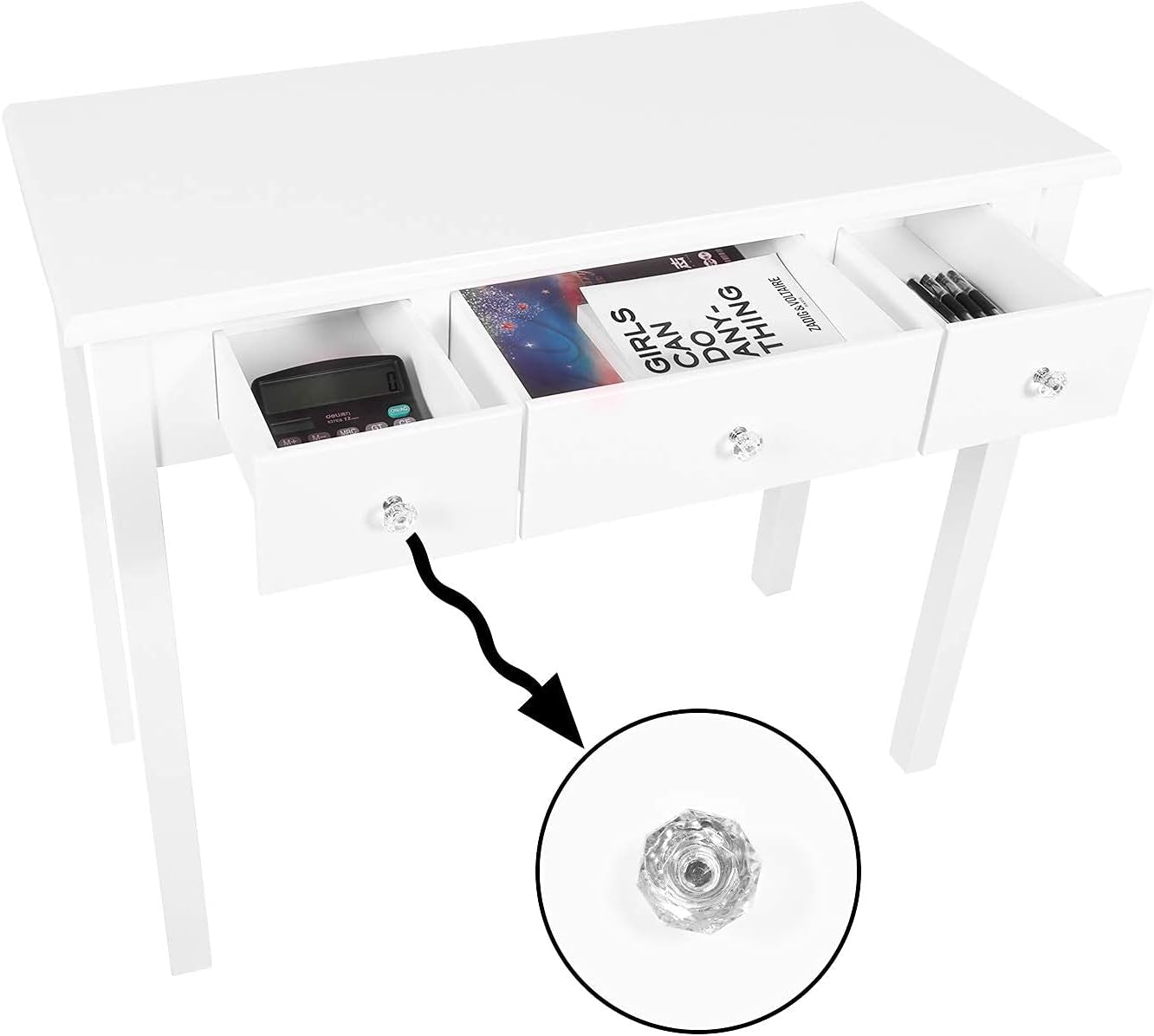 Home Office Small Writing Desk with Drawers Bedroom, Study Table for Adults/Student, Vanity Makeup Dressing Table save Space Gifts White (White)