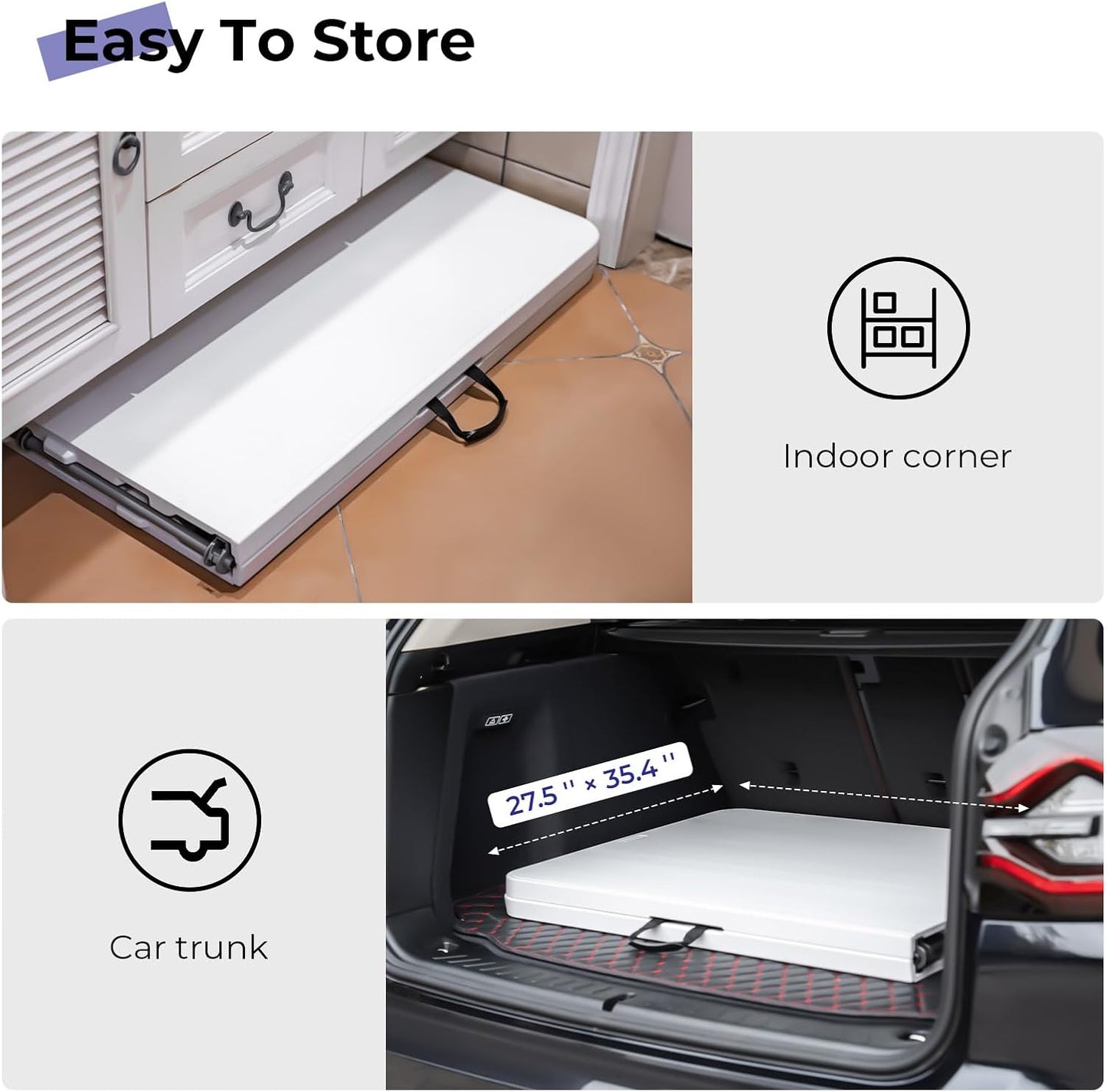 Folding Table 6Ft Portable Heavy Duty Plastic Fold-In-Half Utility Foldable Table Plastic Dining Indoor Outdoor for Camping, Picnic and Party, White