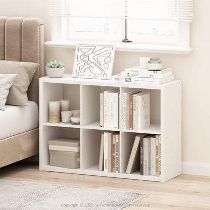 Cubicle Book Shelf, 6-Cube Bookshelf, Extra Thick Frame Horizontally & Vertically Reversible Bookcase with Open Back, 14.6" X 44" X 30", for Living Room, Bedroom, Home Office, White