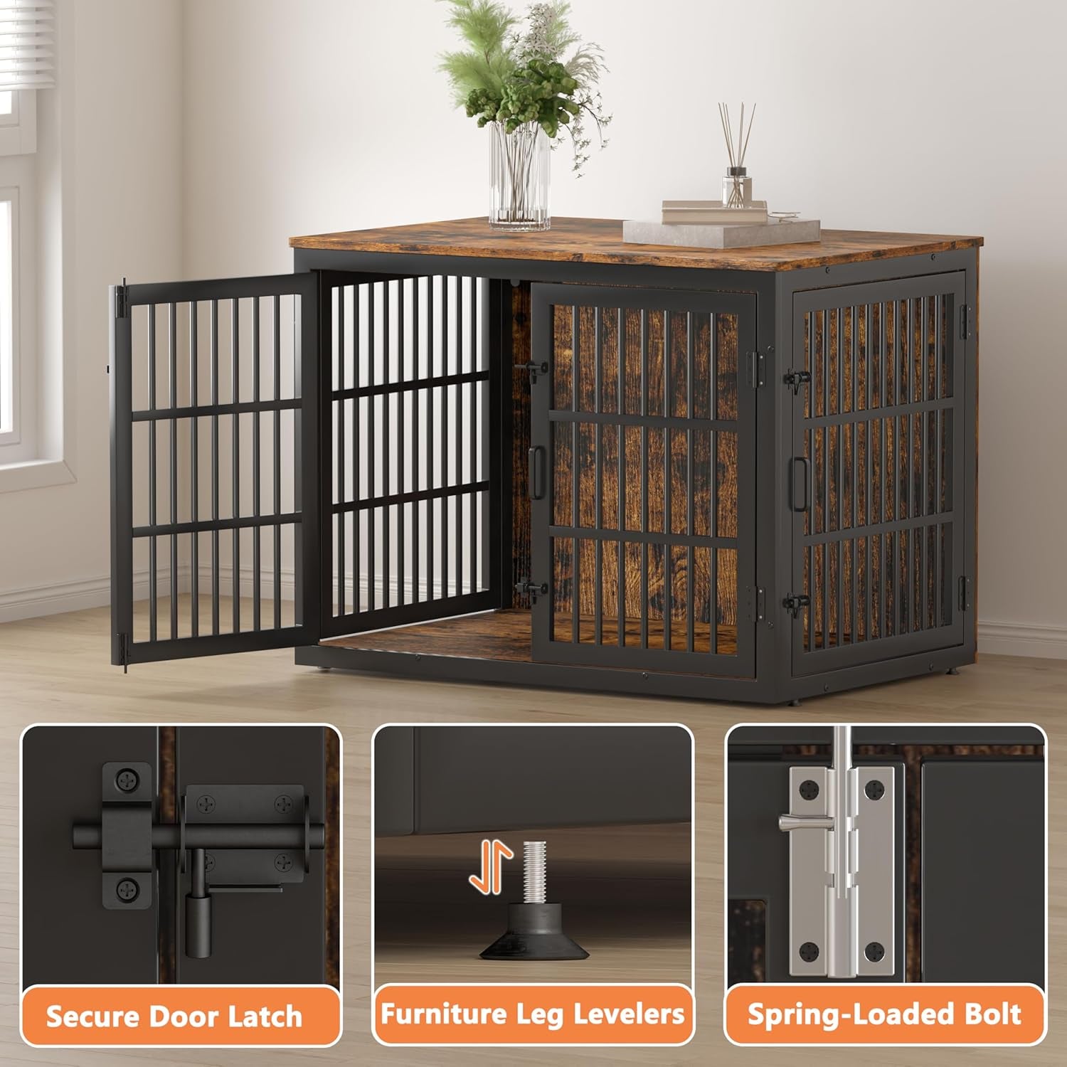 Heavy Duty Dog Crate Furniture for Xlarge Dog, 48''XL Dog Kennel Indoor Furniture,Indestructible Metal Crate with Double-Doors, Dog Crate End Table, Chew-Resistant