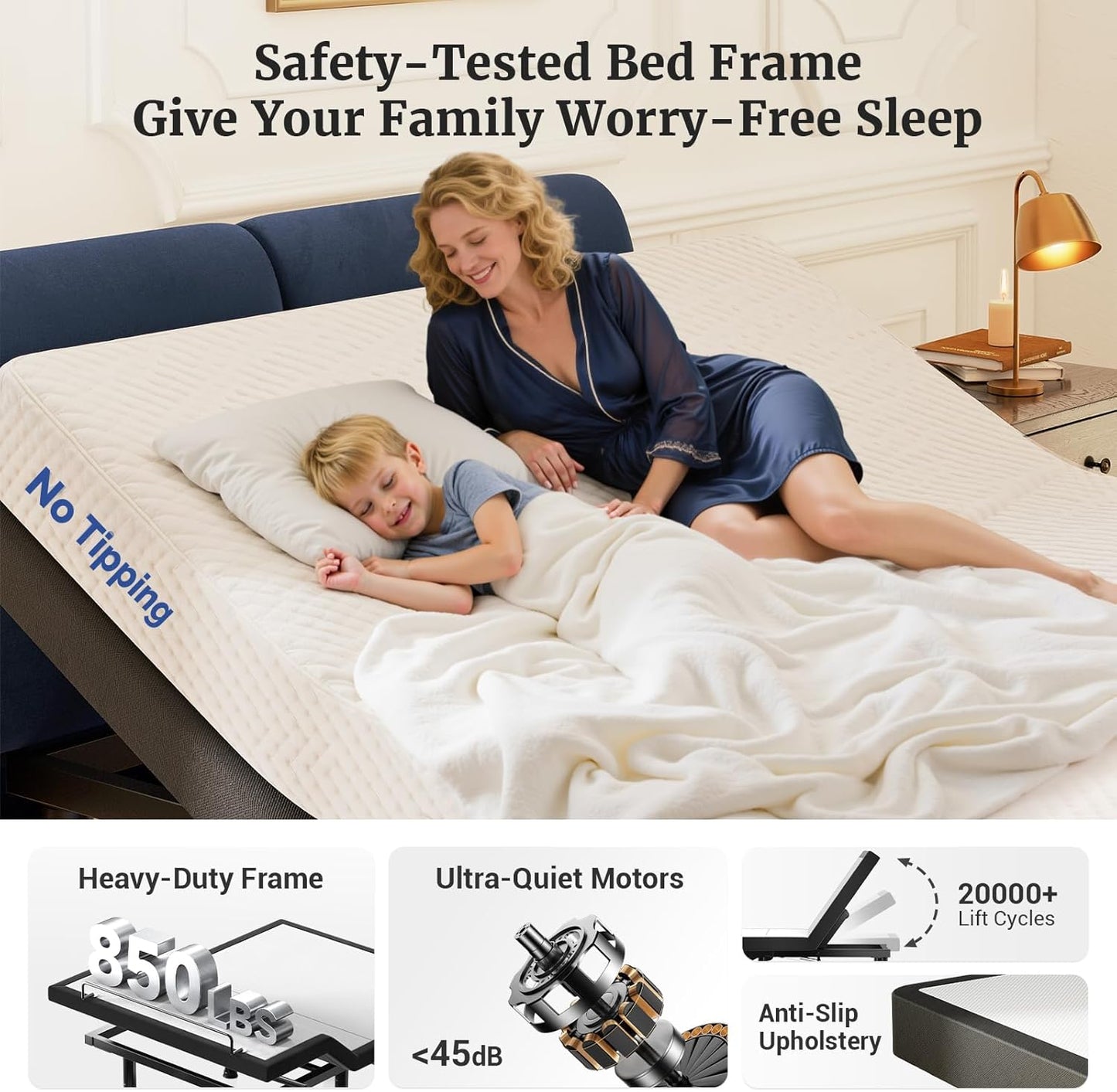 T600 Adjustable Bed Frame Split King Size with Remote & Massage - Syncable Electric Beds Bases, Zero Gravity, Dual Side USB, Nightlight, Quiet Motor, 5 Min Easy Assembly