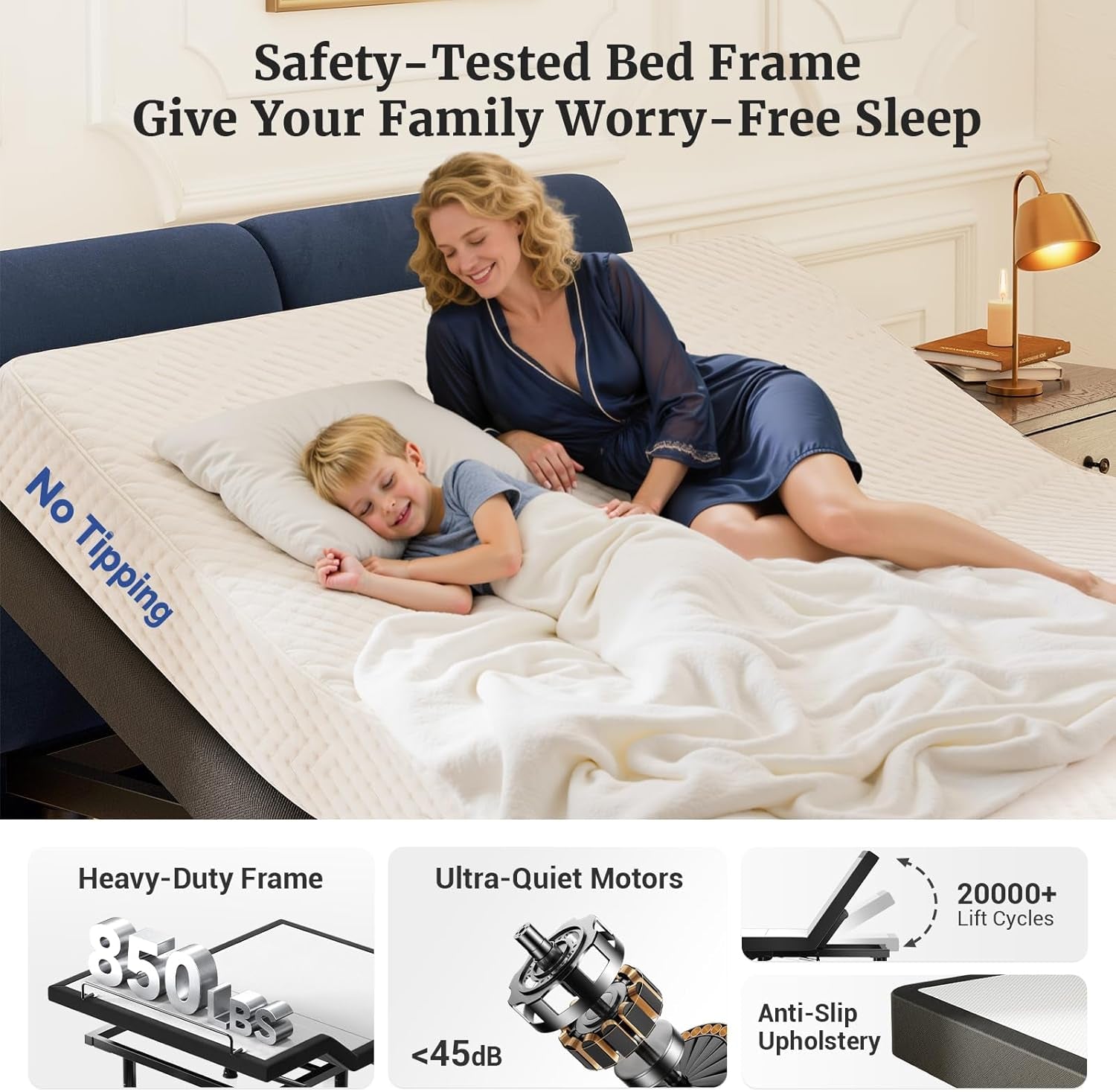 T600 Adjustable Bed Frame Split King Size with Remote & Massage - Syncable Electric Beds Bases, Zero Gravity, Dual Side USB, Nightlight, Quiet Motor, 5 Min Easy Assembly