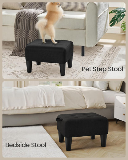 Foot Stool with Legs, Small Footstool Ottoman, Linen-Look Fabric Seat with Thick Cushion, for Living Room, Bedroom, Entryway, 330 Lb Weight Capacity, Ink Black ULOM502B01