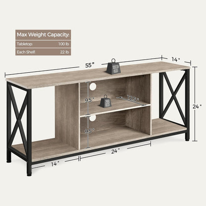 TV Stand for Tvs up to 65 Inch, 55 Inch Entertainment Center with Storage, Wood TV Console with Shelves for Living Room, Gray