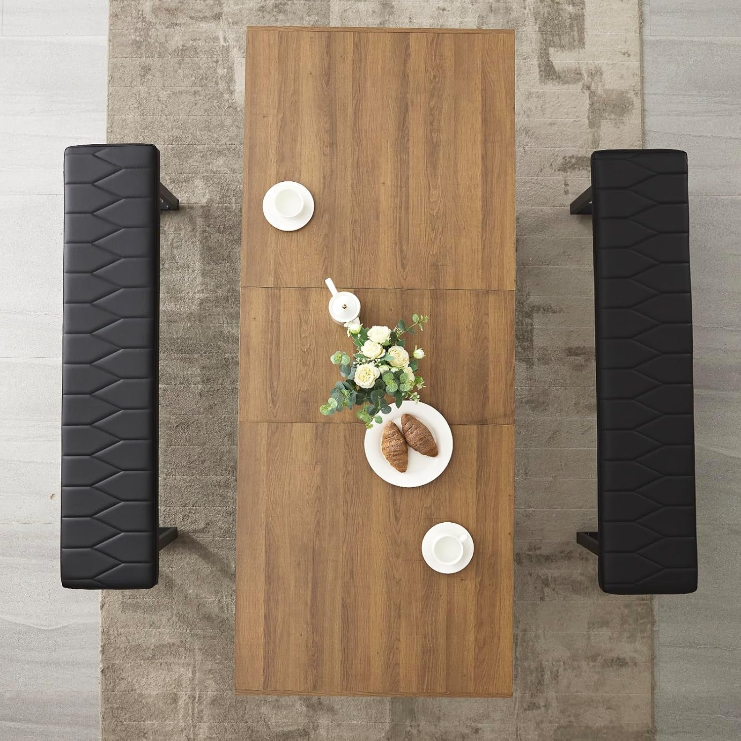 63”-79” Extendable Dining Room Table, Modern Farmhouse Wooden Kitchen Table, Long Expandable Dining Table for 6 8 10, Large Expanding Tables Conference Tables (Walnut Brown)