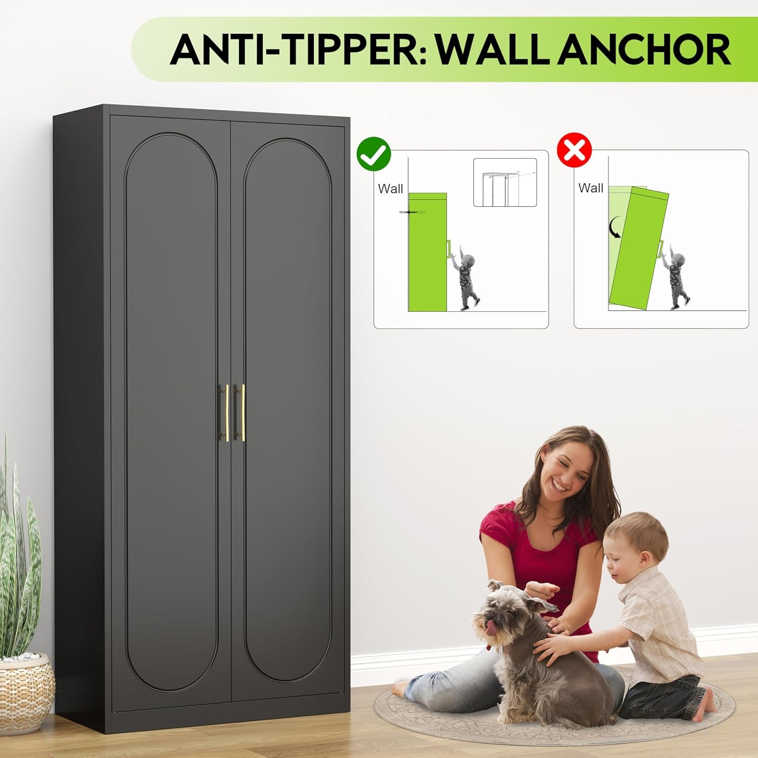 Armoire Wardrobe Closet with Doors, 71'' Wardrobe Cabinet with Hanging Rod, Metal Closet with 2 Adjustable Shelves for Bedroom School, Employee, Gym, Armarios De Ropa Para Dormitorio, Black