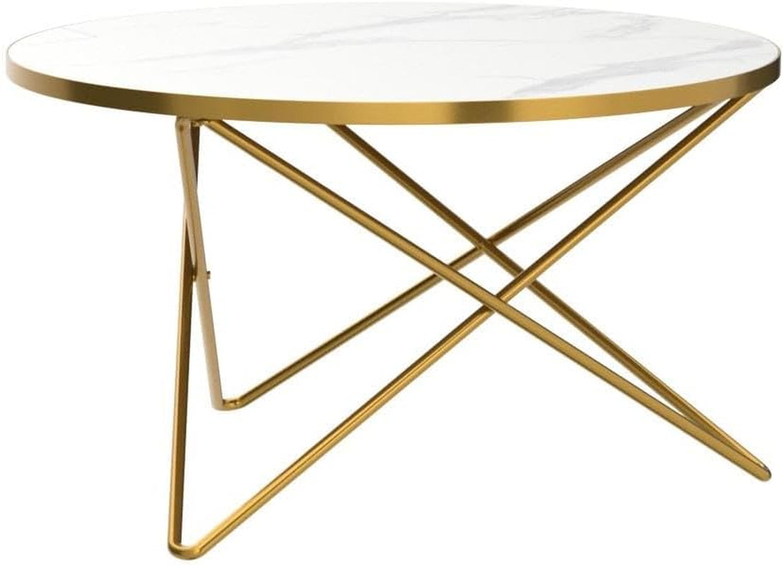 round Coffee Table with White Faux Marble Top