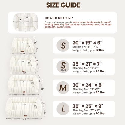 Washable Dog Bed for Small Medium Dogs - Rectangle Orthopedic Corduroy Fleece Pet Bed with Removable Cover and Nonskid Bottom, Calming Puppy Bed Soft Pet Sofa, Cream(25X21X7Inchs)