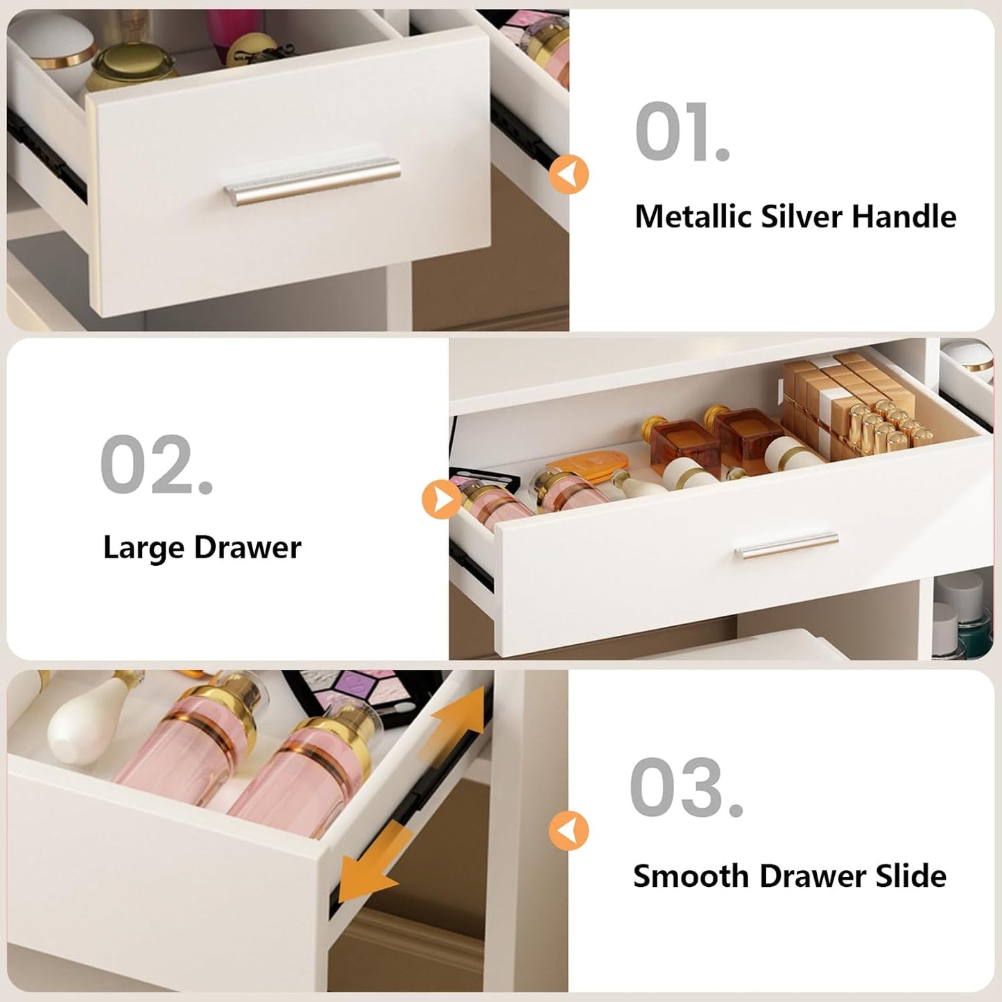 Makeup Vanity Desk Set with LED Lights Mirror Chair, Vanity Table with 7 Storage Shelves and 3 Drawers,3 Lighting Modes Adjustable Brightness Dressing Table for Bedroom,White