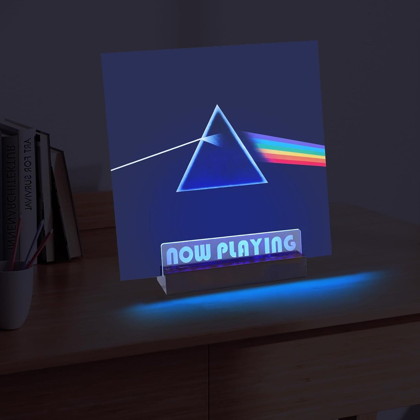 Now Playing Vinyl Stand - LED Light Vinyl Record Display, Wooden Storage Holder, Accessories for Record Collectors
