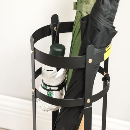 Umbrella Stand, Steel round Umbrella Holder Rack, 6.9 X 6.9 X 19.3 Inches, with Detachable Drip Tray, for Entryway, Office, Stable, Assembly Required, Matte Black ULUC029B01