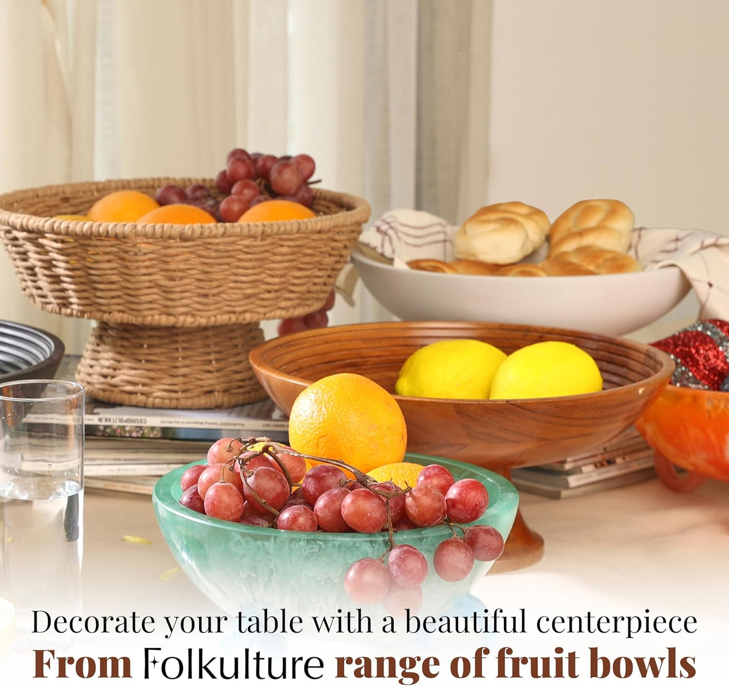 Wooden Fruit Bowl for Kitchen Counter | 12" Large Premium Eco Friendly Banana Fruit Basket for Kitchen | Acacia Wood Bowl with Holder, Pedestal for Table Decor, Centerpiece for Dining Table