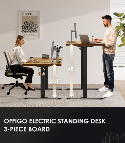 71 Inch Executive Electric Standing Desk, Height Adjustable Desk with Power Outlet & 1.38" Thick 3-Piece Desktop, Sit Stand Computer Desk for Home, Office, Conference Room, Rustic Brown