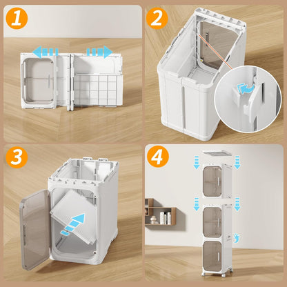 4-Tiers Slim Bathroom Storage Cabinet, Foldable Storage Cabinets,Narrow Bathroom Storage,Movable Bathroom Storage Organizer for Small Spaces,Bathroom,Kitchen,Laundry,White