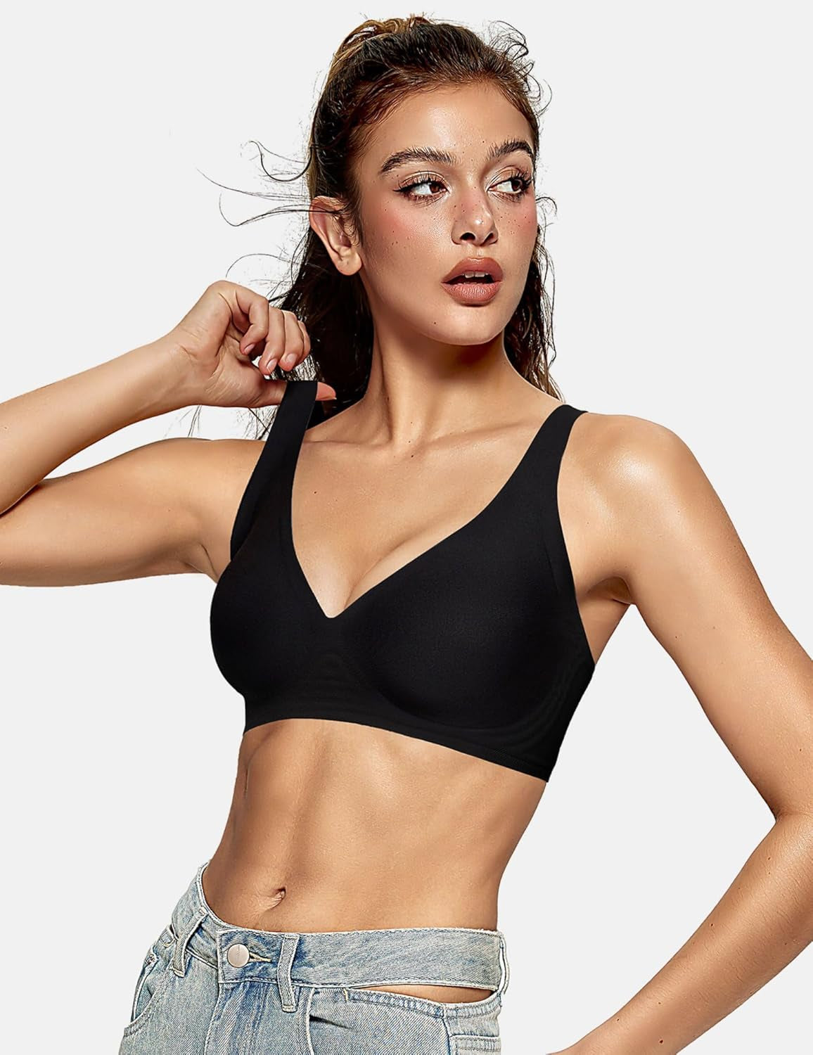 Womens Deep V Bras Wireless Comfortable Bra Supportive No Underwire Bras Tshirt Push up Bralettes Plunge Seamless Bra
