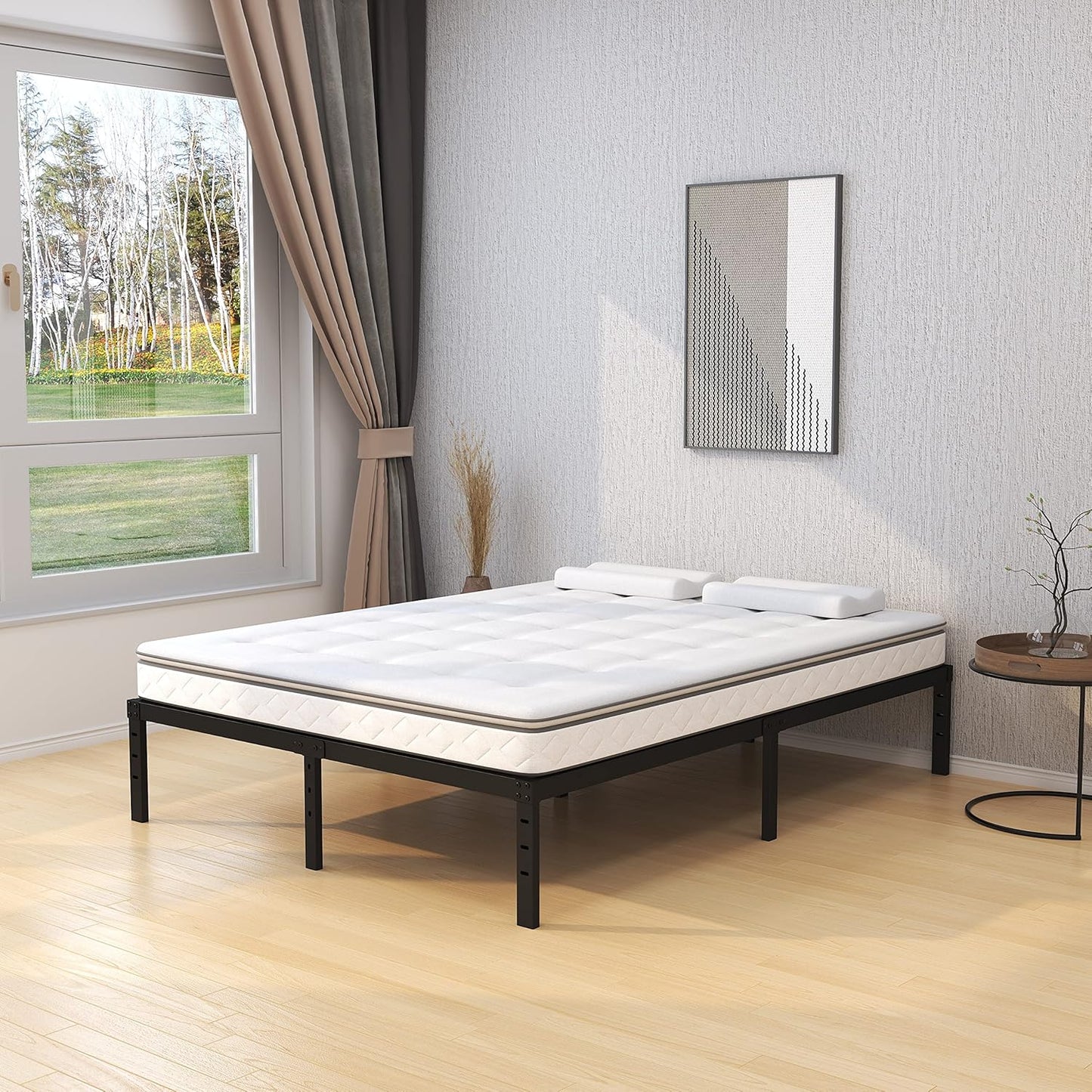 16 Inch Queen Bed Frame No Box Spring Required, Metal Platform Queen Size Bed Frames with 14 Inch Storage, 3,500 Lbs Heavy Duty Steel Slats Support, Easy Assembly Mattress Foundation