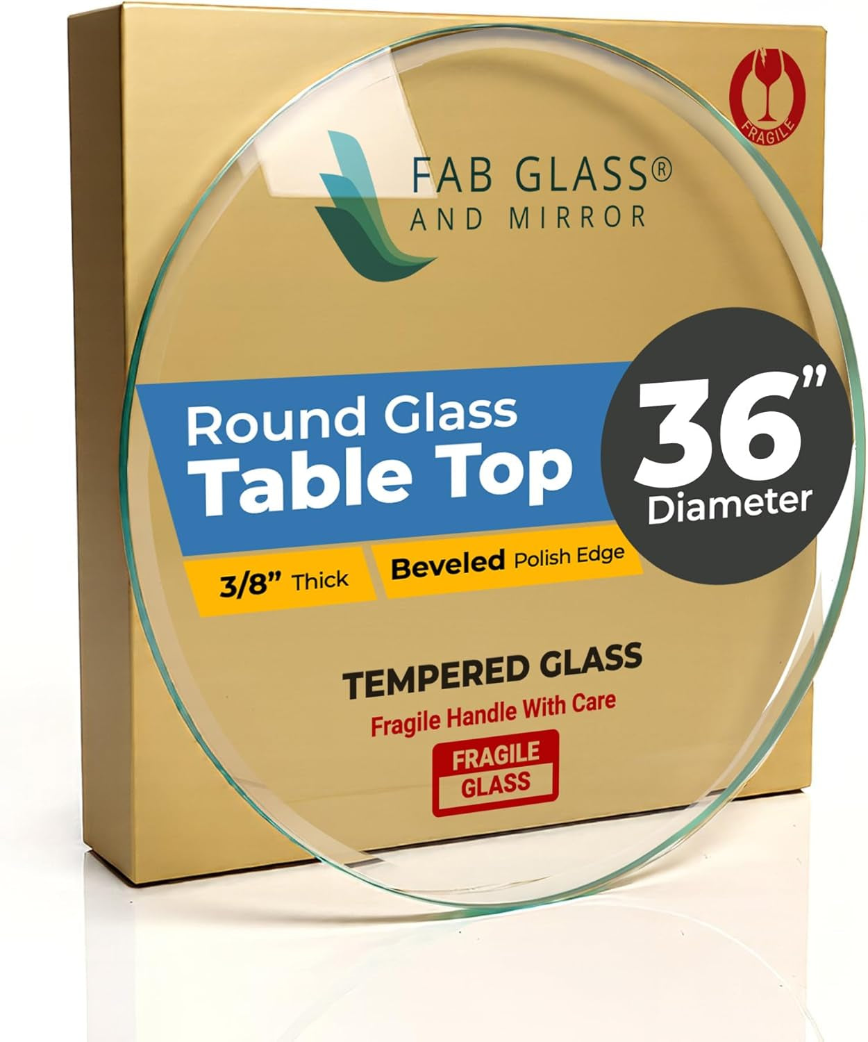 36" Inch round Glass Table Top 3/8" Thick Tempered Beveled Edge by
