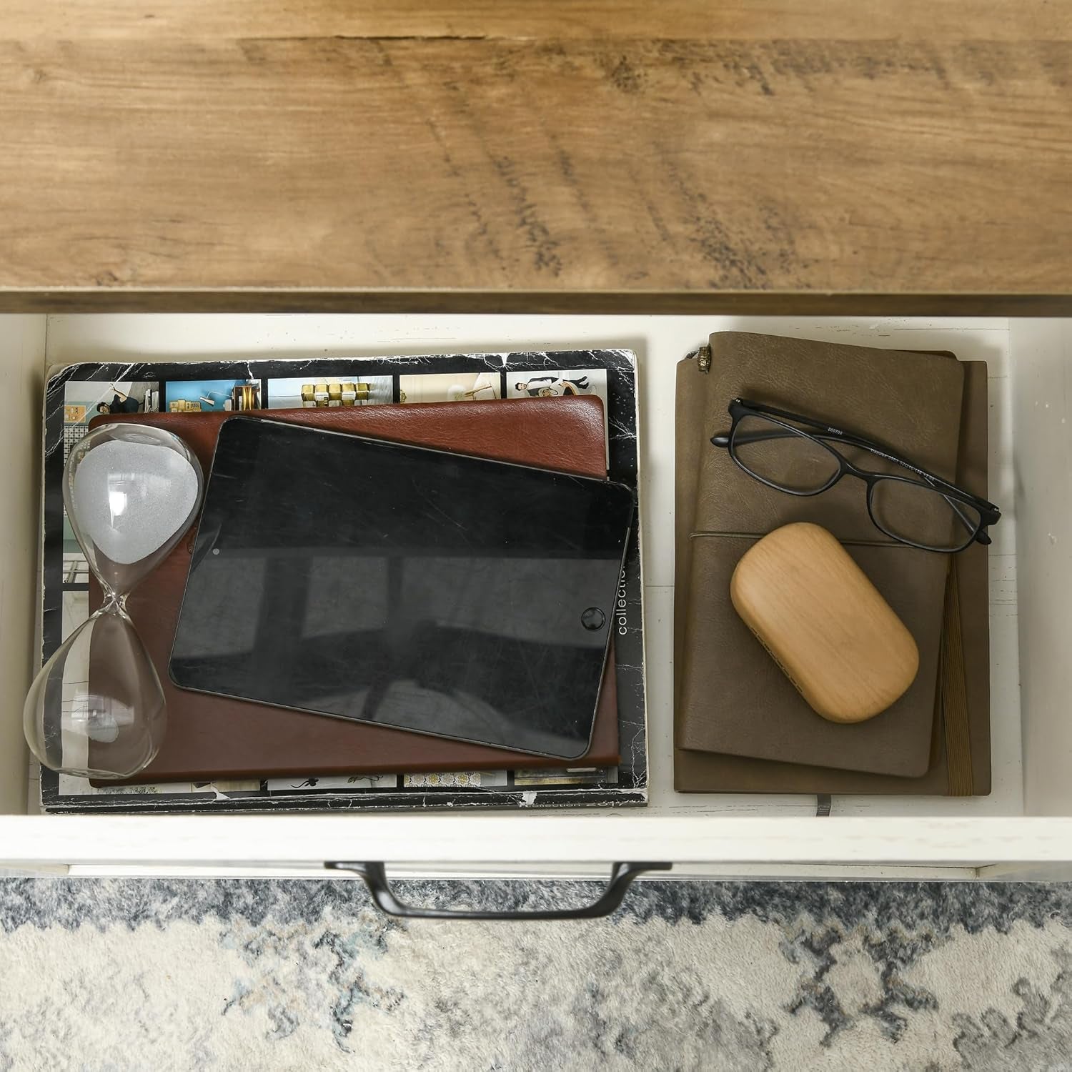 Farmhouse Coffee Table with Storage and Drawer, Rustic Coffee Table for Living Room, Open Shelf, White