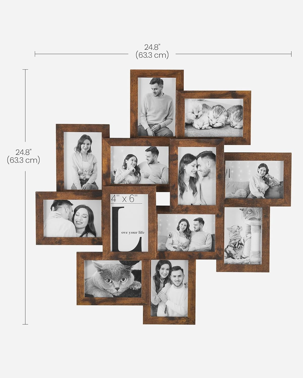 4X6 Picture Frames Collage Wall Decor, 12-Pack Photo Collage Frame, Multi Picture Frame Set with Glass Front, Assembly Required, Rustic Brown URPF022X01