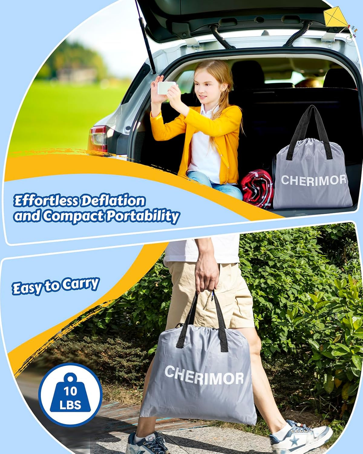 Inflatable Toddler Travel Bed with Safety Bumpers & 2 Mins Auto Inflation Pump, Portable Toddler Kids Air Mattress with Carry Bag for Home Grandma'S Sleepovers Travel Camping, 330Lbs Support