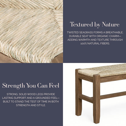 Newport 40 Inch Solid Wood Entryway Bench - Modern Farmhouse Indoor Decorative Bench with Natural Seagrass Rush Seat - Furniture for Entryway, Dining Room, or Kitchen (Natural)